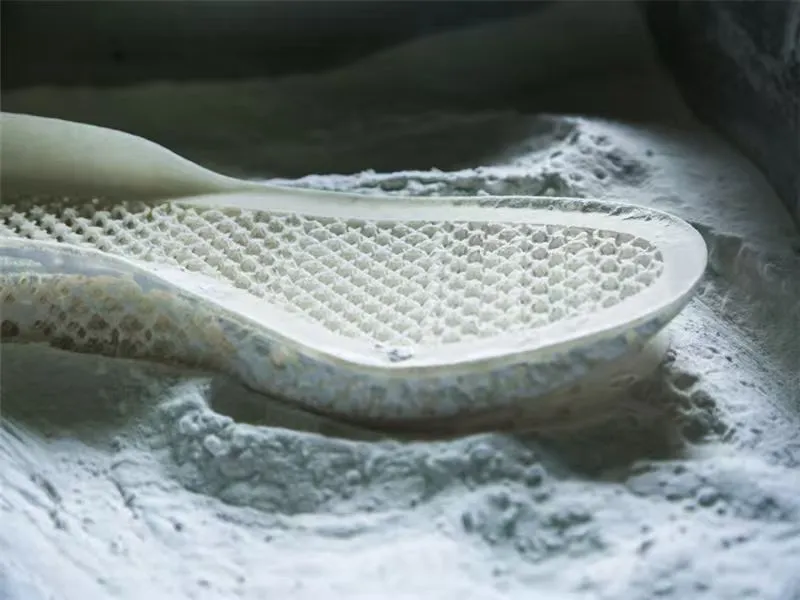 SLS 2030 3D printed footwear and insoles prototype made from TPU powder, flexible lattice structure